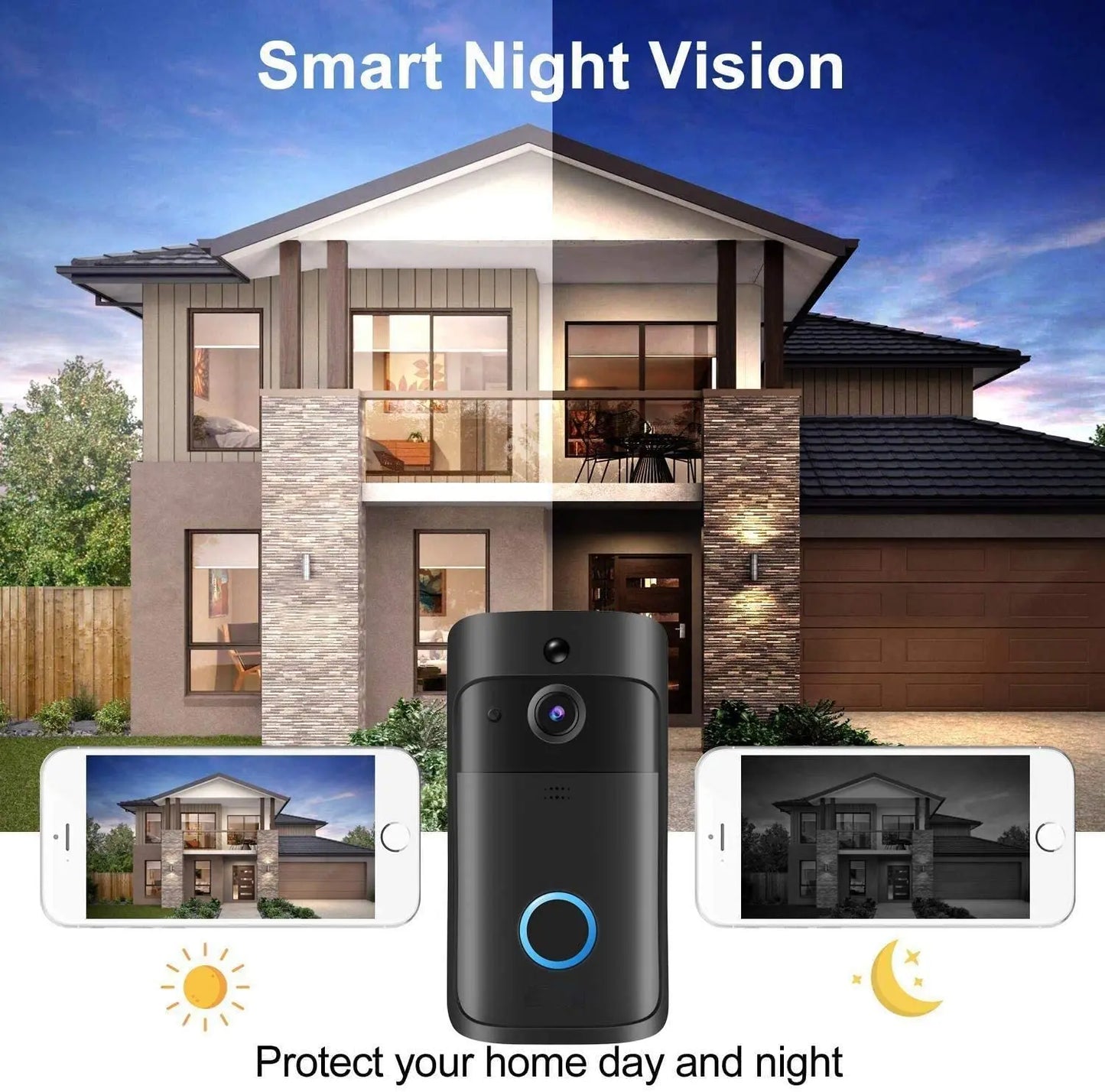 Video Doorbell Camera HD WiFi Doorbell Wireless Operated Motion Detector Audio & Speaker Night Vision for iOS&Android