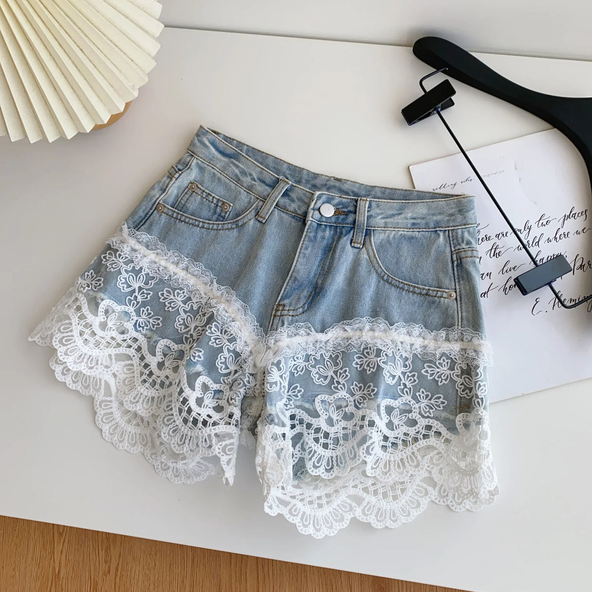 Spring Lace Short Jeans Women Print High Waist Denim Pants Girls Outdoor Pants Wholesale