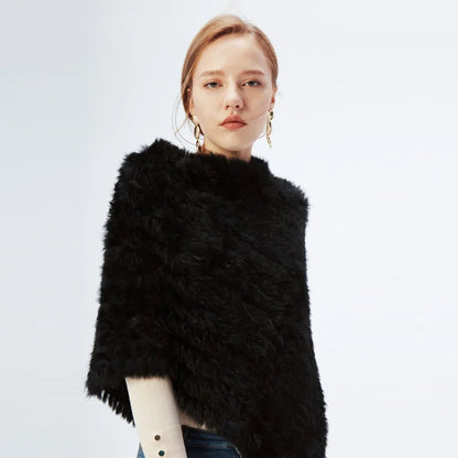 Women's Real Rabbit Fur Poncho Vest Natural Leather Winter Jacket Wrap Coat Shawl  Wedding Party Knitted Fur Vest Wholesale