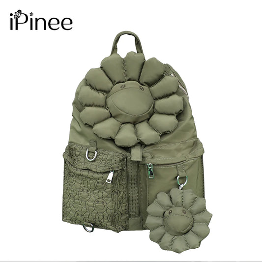 iPinee Oxford Backpack For Women Large Capacity Luxury Designer Schoolbag With Sun Flower High Quality Casual Travel Bag