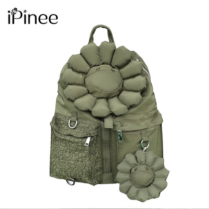 iPinee Oxford Backpack For Women Large Capacity Luxury Designer Schoolbag With Sun Flower High Quality Casual Travel Bag
