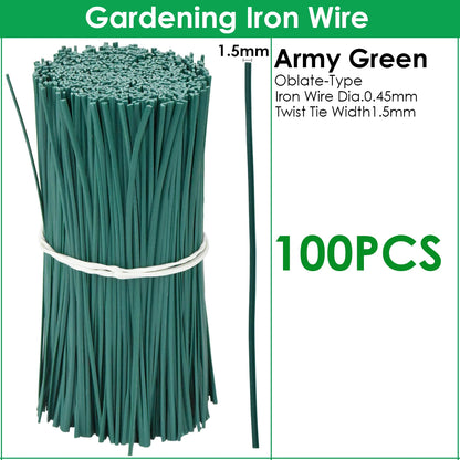 100PCS Gardening Cable Ties Reusable Oblate Iron Wire Twist Tie for Flower Plant Climbing Vines Multifunction Coated Fix Strings