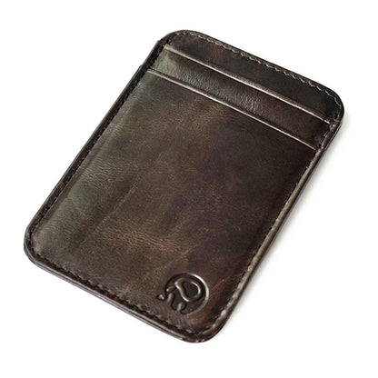 Wholesale Genuine Leather Convenient ID Pocket Bank Credit Card Case Vintage Thin Card Wallet Men Cash Bag Slim Bus Card Holder
