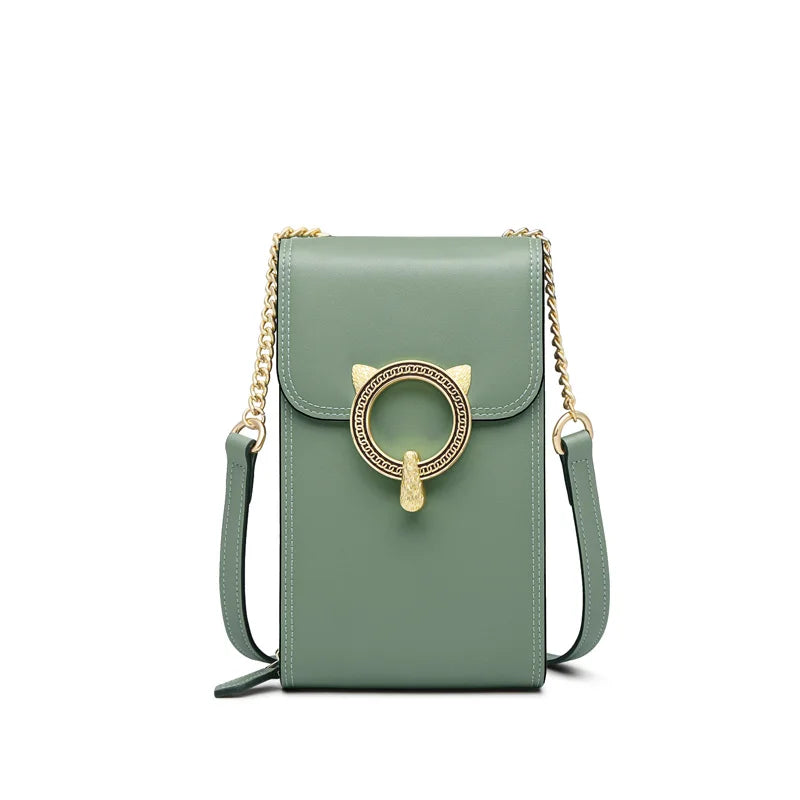 FOXER Fashion Split Leather Cellphone Bag Women's Shoulder Bag Light Luxury Female Crossbody Bag Mini Phone Travel Bag for Girl