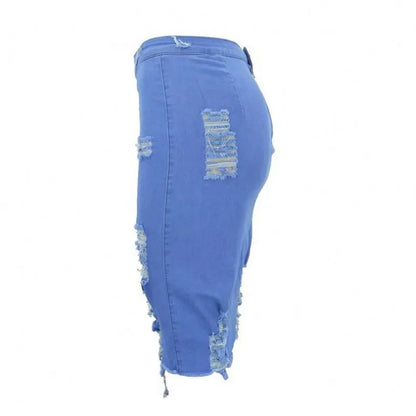 2024 Summer XXL Size Women's High Waist Denim Pencil Knee Button Jeans Skirt Casual Style Orange Yellow Pink Color Solid Pattern