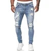 Wholesale large-sized men's jeans with zipper pockets, fashionable and tattered blue and black jeans, men's washed craft jeans