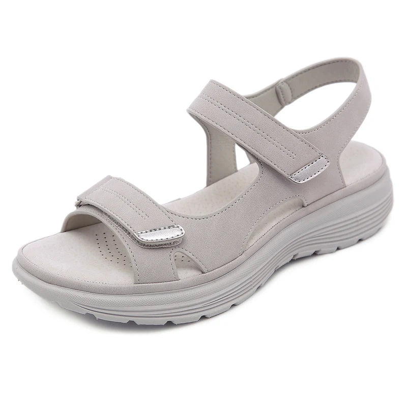 WOIZGIC Women's Ladies Mother Female PU Leather Sandals Shoes Platform Summer Cool Beach Hook Loop Non Slip Plus Size 41 42
