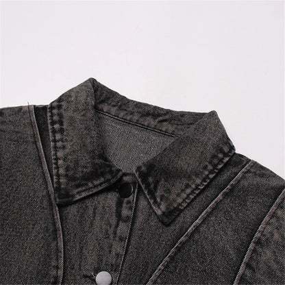ZHEZHE Unique Fashion Female Spring Fall Winter Long Sleeve Denim Jeans Windbreaker Clothes Short Crop Jackets for Women'S Coats