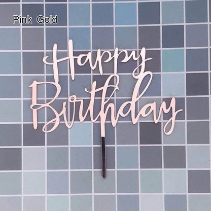 Acrylic Happy Birthday Cake Topper Gold Pink Birthday Cake Toppers Flags For Kids Birthday Party Cake Decorations Baby Shower