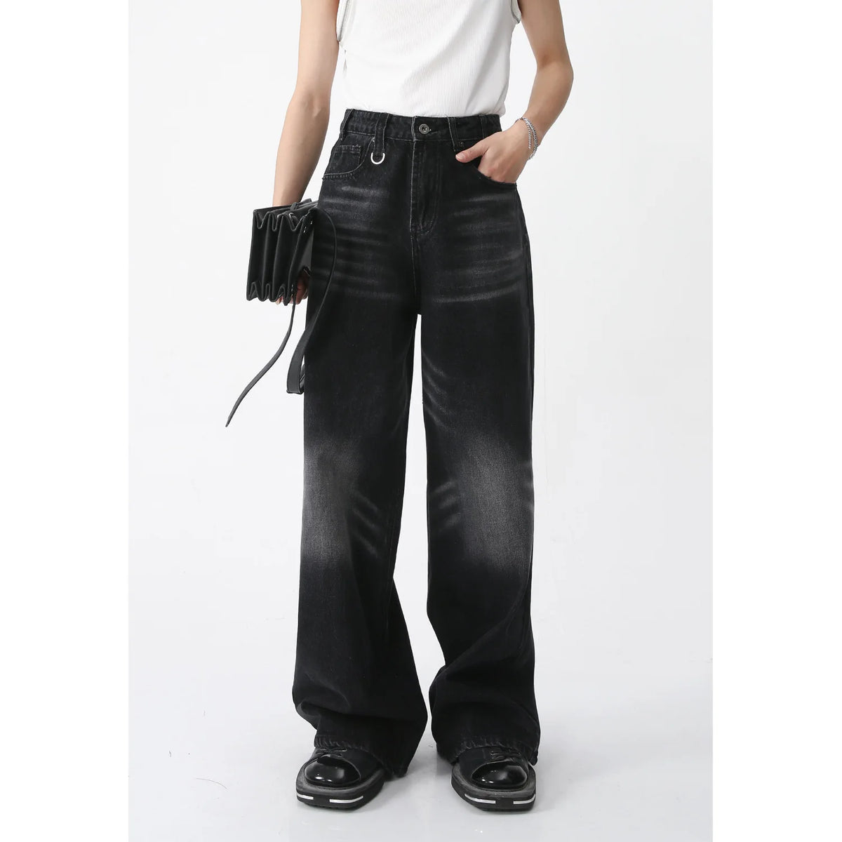 Men's Casual Loose Jeans Carpenter Designer New Men's Trend Washed Stone Black Gray Jeans Men's Personalized Customized Jeans
