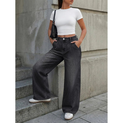 Women's Wide Leg Jeans High Waist Dark Wash Casual Denim Pants Baggy Soft Fabric