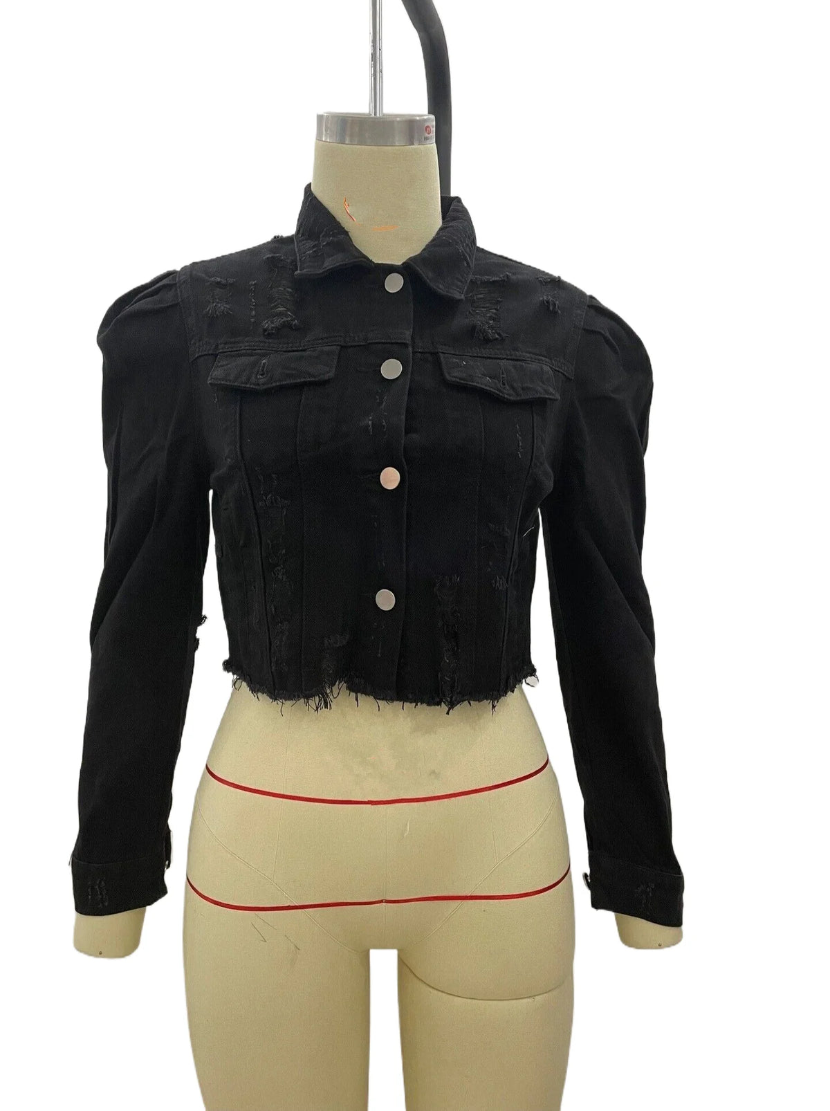 KY Cropped Half Jean Jackets Support Customization Ripped Distressed Raw Edge Women Blue Jeans Jackets