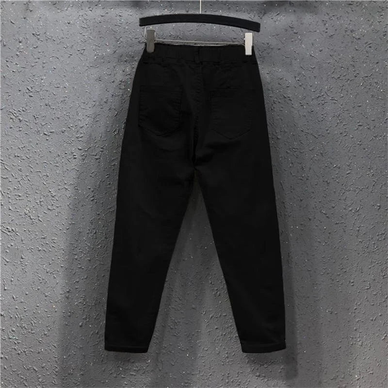 New Arrival Summer Women's Harem Pants All-matched Casual Cotton Denim Capri Pants Elastic Waist Yellow White Jeans Plus 5XL 6XL