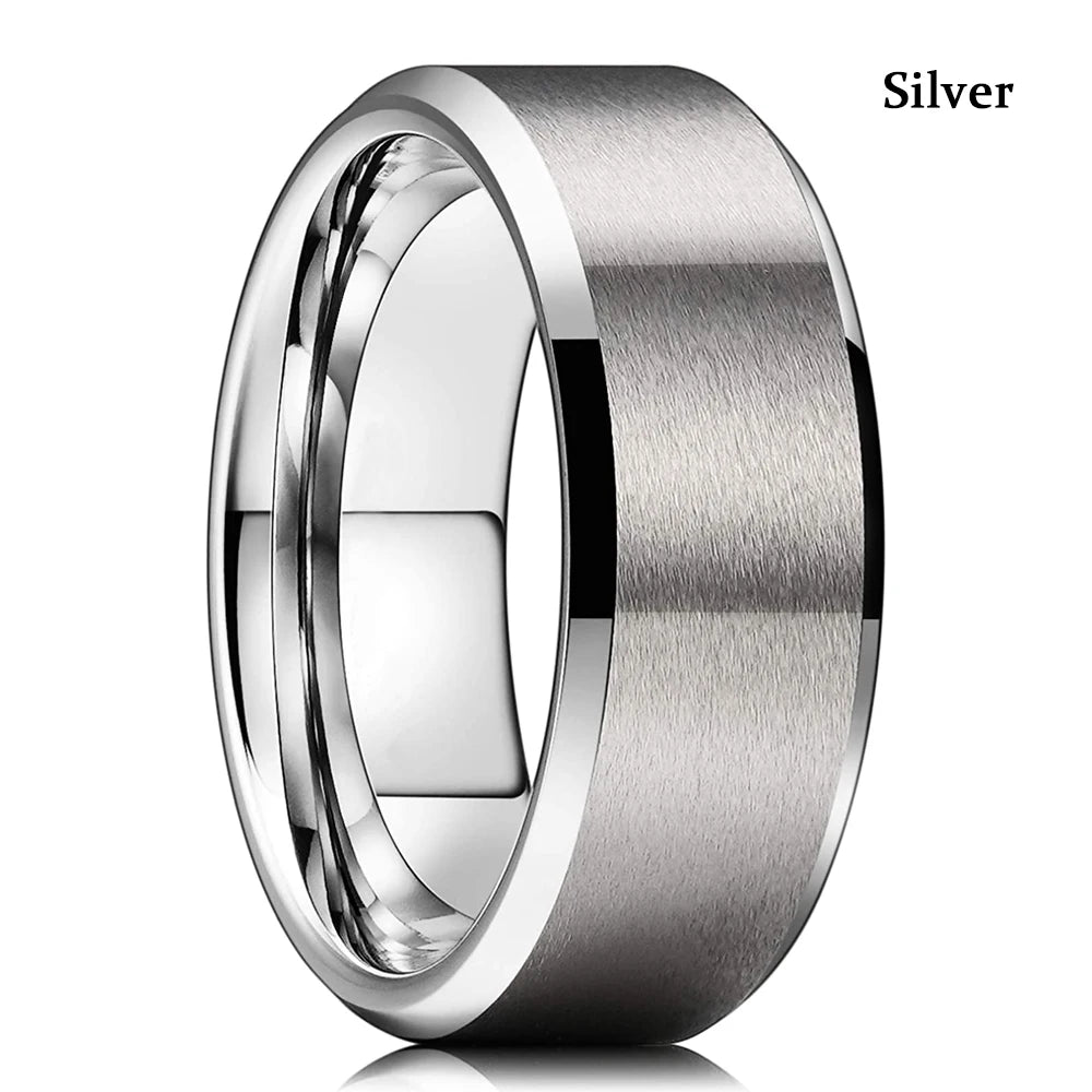 Fashion 8mm Red Groove Beveled Edge Stainless Steel Celtic Dragon Rings for Men Zircon Inlay Carbon Fibre Ring Men Wedding Band