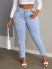 Free Shipping to USA-Women's Plus Size High Waist Slim Fit Casual Style Solid High Stretch Skinny Ripped Jeans