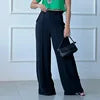 2025 Women Spring and Summer Thin Pants Solid Color Loose Pleated Wide Leg Casual Pants Half Elastic Waist Pants