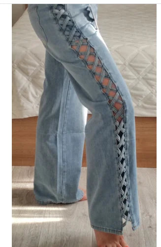 Hot Sale Plus Size Casual Flare Pants Mid Waist Distressed Bell Bottom Denim Jeans Breathable and Washed Techniques