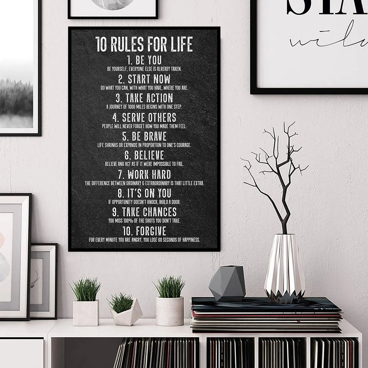 10 Rules of Life Motivational Poster Inspiration Canvas Print Wall Art Office Decor Home Decor Motivational Sign Positive Saying
