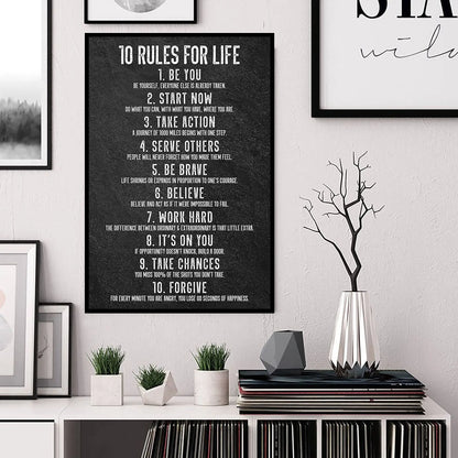 10 Rules of Life Motivational Poster Inspiration Canvas Print Wall Art Office Decor Home Decor Motivational Sign Positive Saying