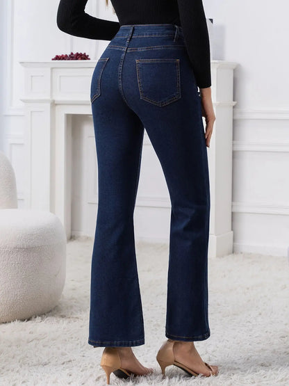 2026 Spring New Zipper Fly Anti-Wrinkle Streetwear Beaded Regular Fit High-Waist Jeans Women Full Length Polyester for Wash