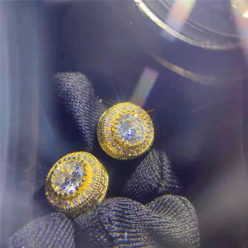 Female Austrian Crystal Round Earring White Gold Yellow Gold Color White Zircon Hip Hop Wedding Stud Earrings For Women Jewelry