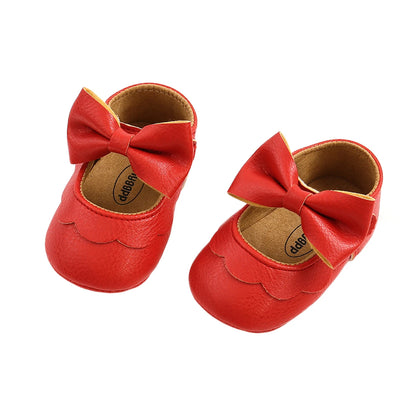 Citgeett 0-18M Baby Infant Girls Flat Shoes Bow Knot Solid First Walker Soft Sole Newborn Infant Toddler Girls Princess Shoes