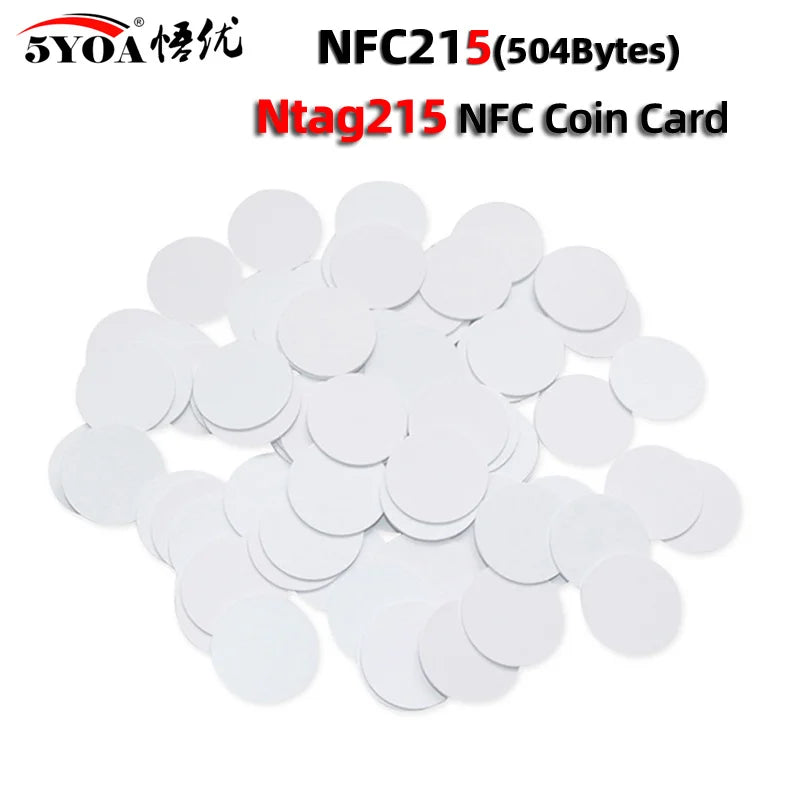 5YOA 50/30pcs NFC Coin Ntag215 TAG Key 13.56MHz 215 Card Universal Label RFID Ultralight Tags Labels 25 mm diameter Round Box