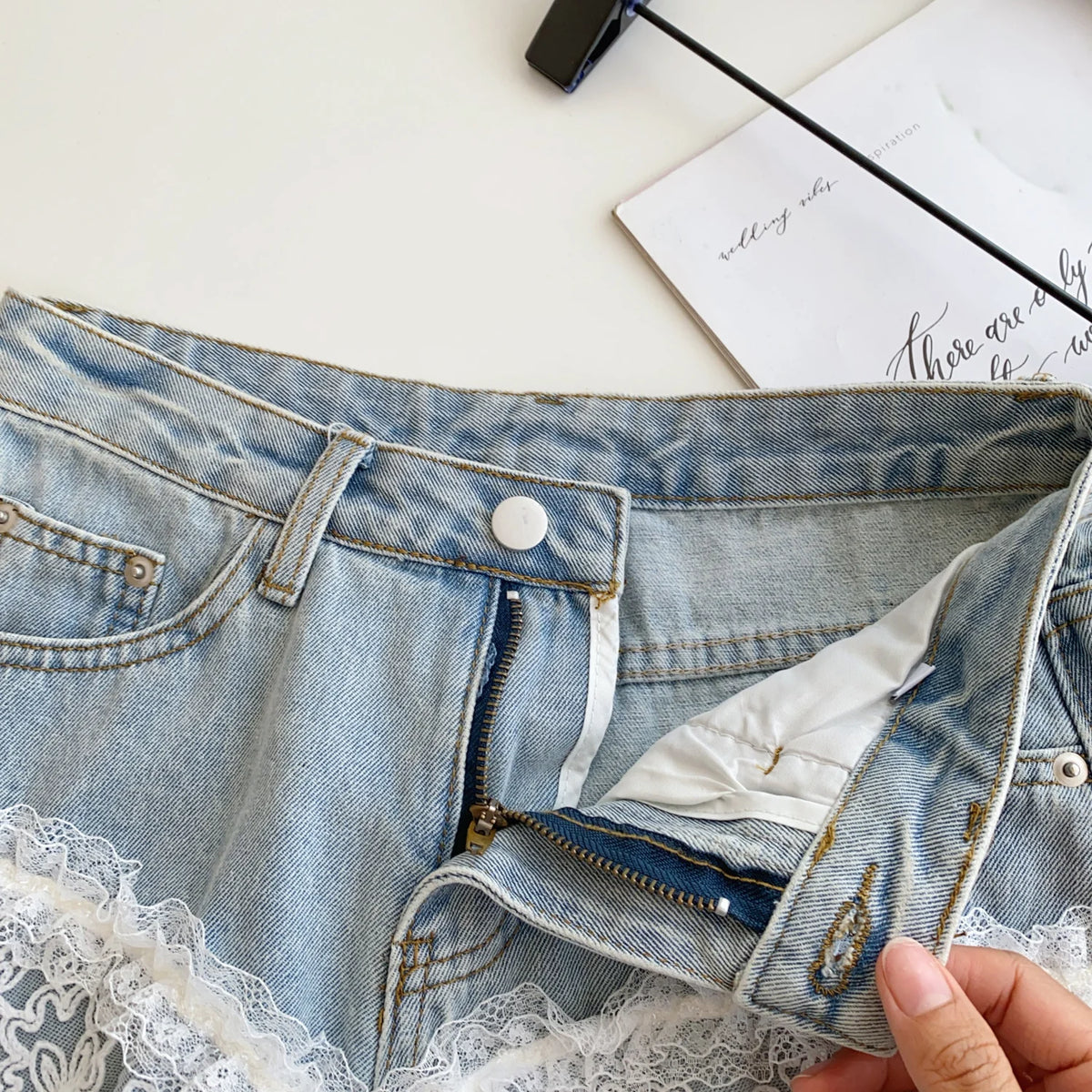 Spring Lace Short Jeans Women Print High Waist Denim Pants Girls Outdoor Pants Wholesale