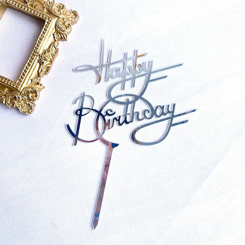 Acrylic Happy Birthday Cake Topper Gold Pink Birthday Cake Toppers Flags For Kids Birthday Party Cake Decorations Baby Shower