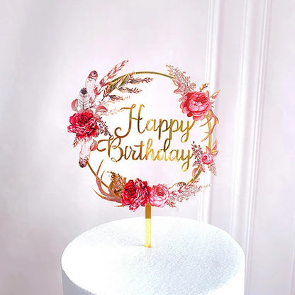 Acrylic Happy Birthday Cake Topper Gold Pink Birthday Cake Toppers Flags For Kids Birthday Party Cake Decorations Baby Shower