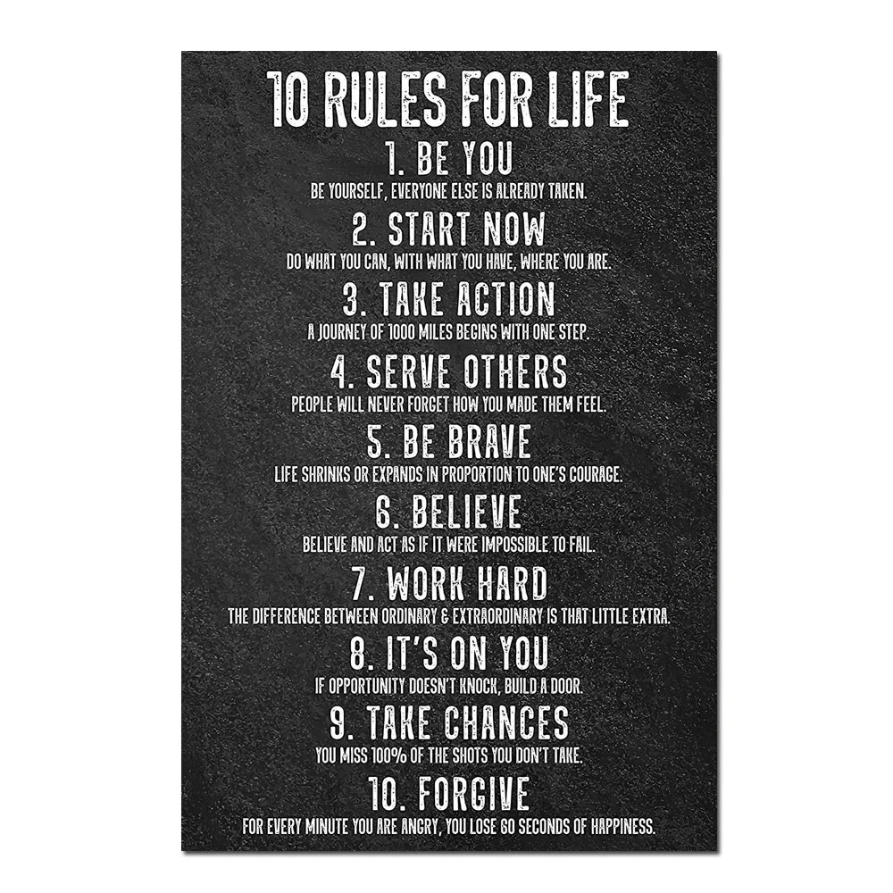 10 Rules of Life Motivational Poster Inspiration Canvas Print Wall Art Office Decor Home Decor Motivational Sign Positive Saying
