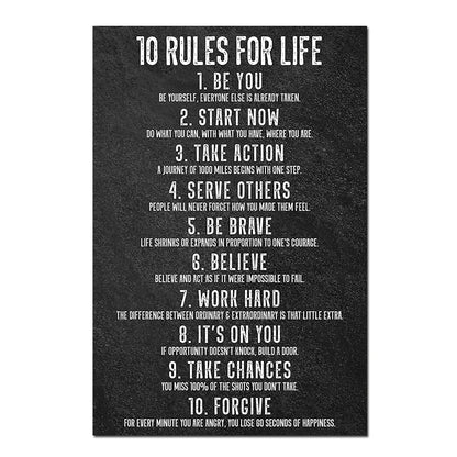 10 Rules of Life Motivational Poster Inspiration Canvas Print Wall Art Office Decor Home Decor Motivational Sign Positive Saying
