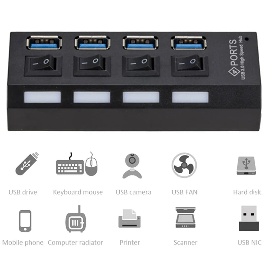 Mini USB HUB 3.0 Super Speed 5Gbps usb3.0 4 Ports HUB Portable Micro USB 3.0 HUB Splitter With External Power Adapter For PC Acc