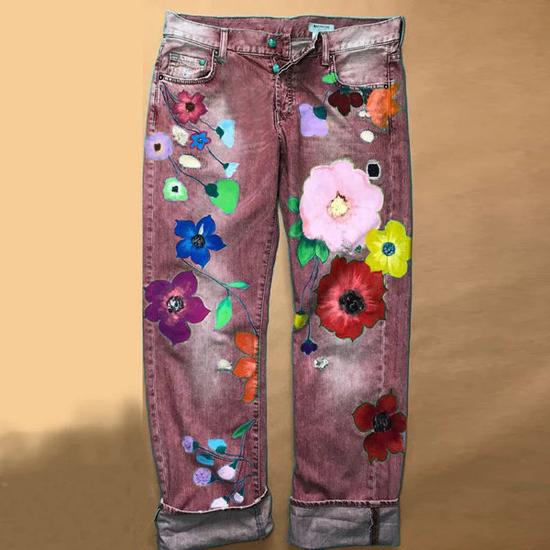 Cute Flower Printed Jeans Women Loose Jeans New Style Direct Jean Hot Fashion Ladies Printed Thin Denim Spring Summer Breathe