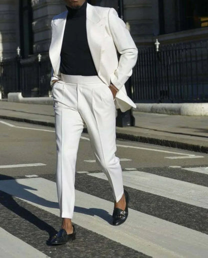 Costume Homme 2 Pieces Men Suit White Color Beach Wedding Formal Suits Peak Lapel Jacket Pants Causal  Prom Customized