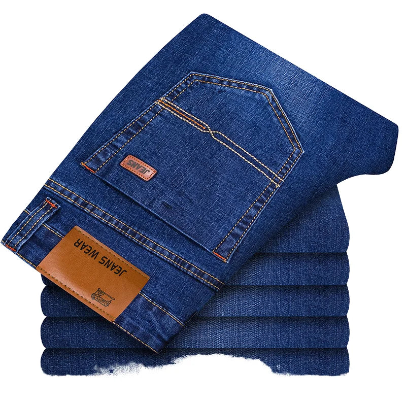 Men's Smart Casual Plus Size Solid Knitted Softener Mid Waist Breathable Windproof Eco-Friendly Washed Quick Dry Jeans
