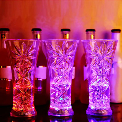Hot Sales Snowflake LED Flashing Color Change Water Activated Light up Beer Whisky Cup Mug