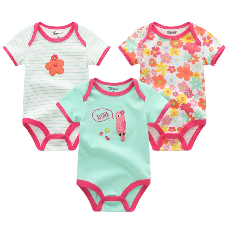 Baby Boy Jumpsuits 3 Pieces Newborn Clothes Set Toddler Girl Bodysuit Kiddiezoom Clothing 100%Cotton Soft Infant Rompers 0-12M