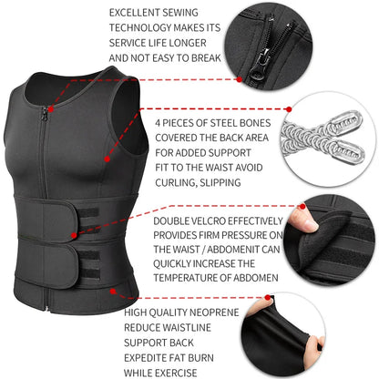 Men Waist Trainer Sauna Vest Fitness Corset Abdomen Slimming Body Shaper Belly Reducing Shapewear Burn Fat Shirt Trimmer Belt