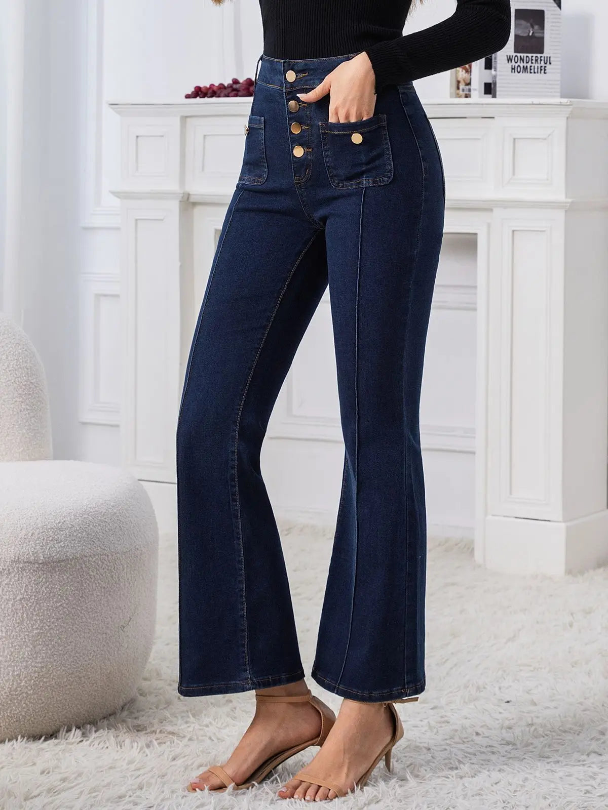2026 Spring New Zipper Fly Anti-Wrinkle Streetwear Beaded Regular Fit High-Waist Jeans Women Full Length Polyester for Wash