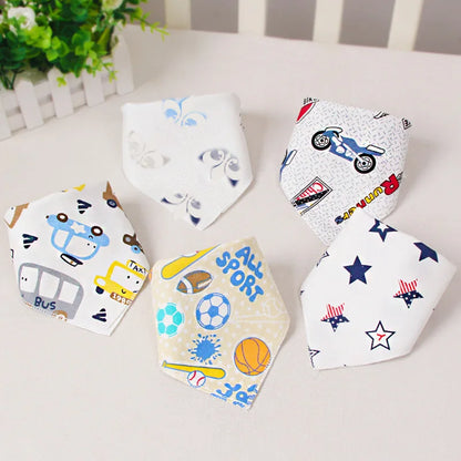 5 Pcs Baby Bibs Bandana Burp Cloths Drool Saliva Towel for Newborn Infant Toddler Boys Girls Kids Cartoon Triangle Cotton Bib