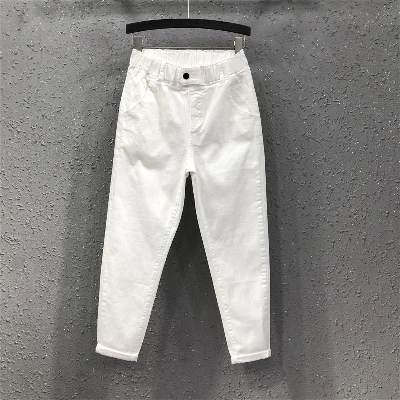 New Arrival Summer Women's Harem Pants All-matched Casual Cotton Denim Capri Pants Elastic Waist Yellow White Jeans Plus 5XL 6XL
