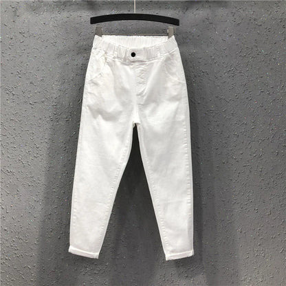 New Arrival Summer Women's Harem Pants All-matched Casual Cotton Denim Capri Pants Elastic Waist Yellow White Jeans Plus 5XL 6XL