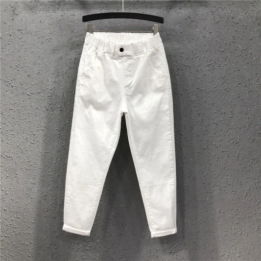 New Arrival Summer Women's Harem Pants All-matched Casual Cotton Denim Capri Pants Elastic Waist Yellow White Jeans Plus 5XL 6XL