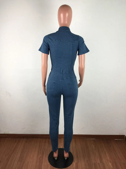 Womens Sexy Blue Denim Wash Bodysuit Bodycon Jumpsuit Plus Size Jeans Romper for Women