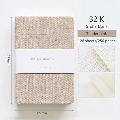 Blank And Grid Paper Notebook Linen Hard Cover 256 Pages Paper 80 GSM Journal Planner Office School Supplies Stationery