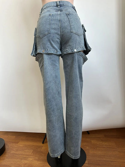 2025 New Design Women's Casual Cotton Stretch Washed Jeans Removable Denim Y2K Pants Multi-Pocket Shorts Trendy Trouser Legs