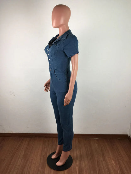 Womens Sexy Blue Denim Wash Bodysuit Bodycon Jumpsuit Plus Size Jeans Romper for Women