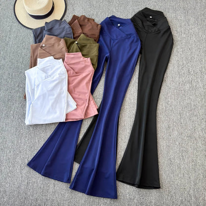 Sexy Stretch Yoga Pants Summer New Style Mature and Stylish High Waisted Slim Fit Versatile and Slightly Flared Pants