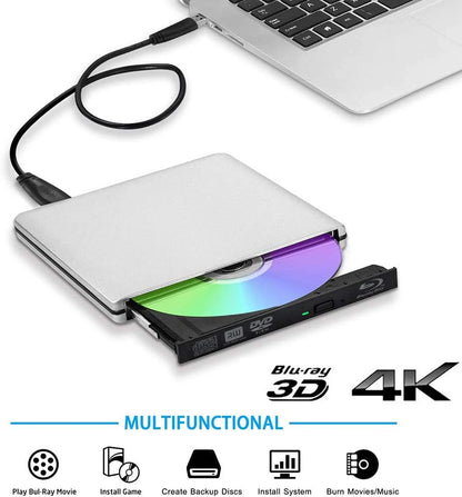 UHD 4K Blu-Ray Burner USB3.0 External Optical DVD Drive 3D Blu-Ray Player Recorder BD-RE/ROM Compatible with Windows/MAC OS